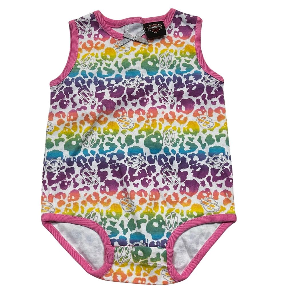 Harley Davidson‎ Baby Rainbow Leopard Bodysuit Sleeveless Girl 6-9 Months